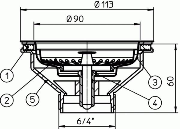 Ablaufventil (Korbventil) für Ablauföffnungen d 90mm, Anschlussgewinde 6/4" HL14/90